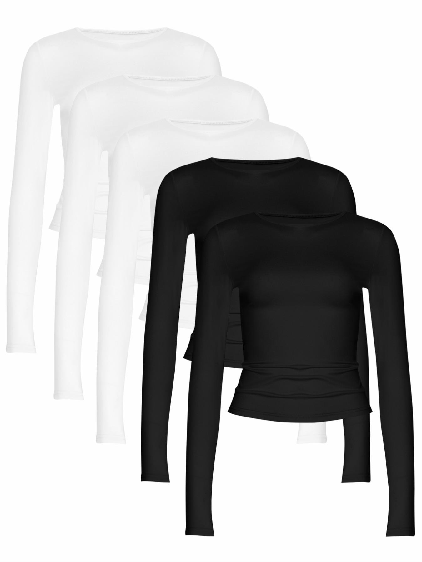 Women's Solid Long Sleeve Crop Lounge Tee, Casual Comfy Round Neck T-shirt for Daily Wear, Ladies Sleepwear for Spring & Fall