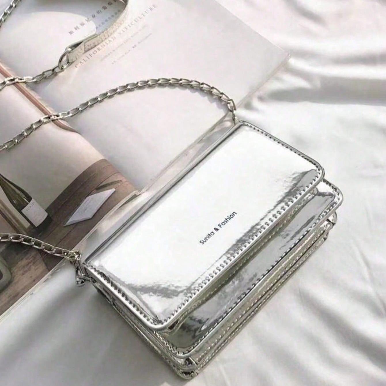 Lightweight Casual Mini Metallic Letter Graphic Flap Square Shoulder Bag for Women, Cute Crossbody Bags Wallets Work Bags Trending Purses for 2026 Everyday Handbag for Commuting, Traveling, Shopping