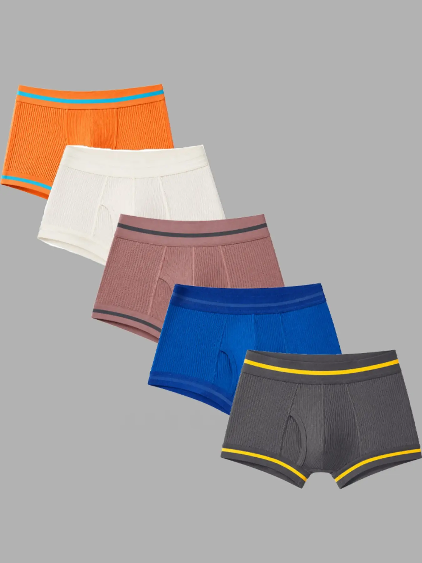 5-Pack Men's Boxer Briefs, Colorblock Cutout Soft Breathable Sporty Youth Low-Rise Underwear, Ideal for Cycling Running Gym Swimming