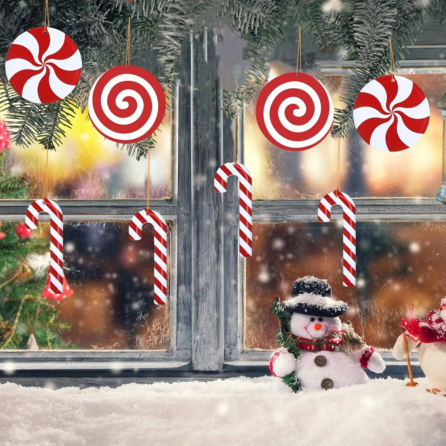 2D Flat 8 Pcs Outdoor Double Sided Lawn Christmas Candy Cane Decorations, Hanging Porch and Yard Ornaments, Plastic Holiday Decor for Xmas Home Tree