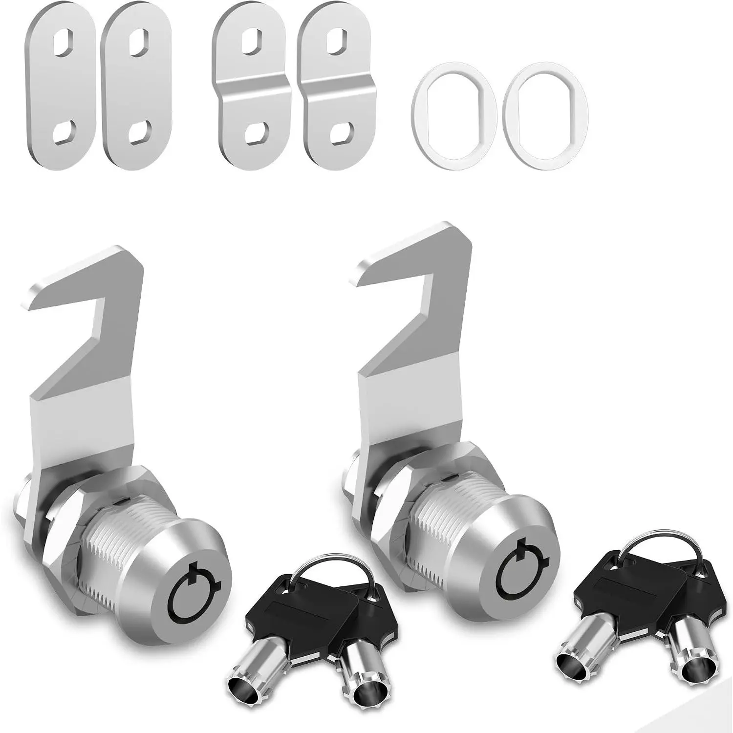 2 Pcs Tool Box Locks with Keys, Hook Cam, Tubular Cam Lock 5/8" Keyed Alike, Secure Toolbox Mailbox Drawer Cabinet Locks, Silver, Zinc Alloy