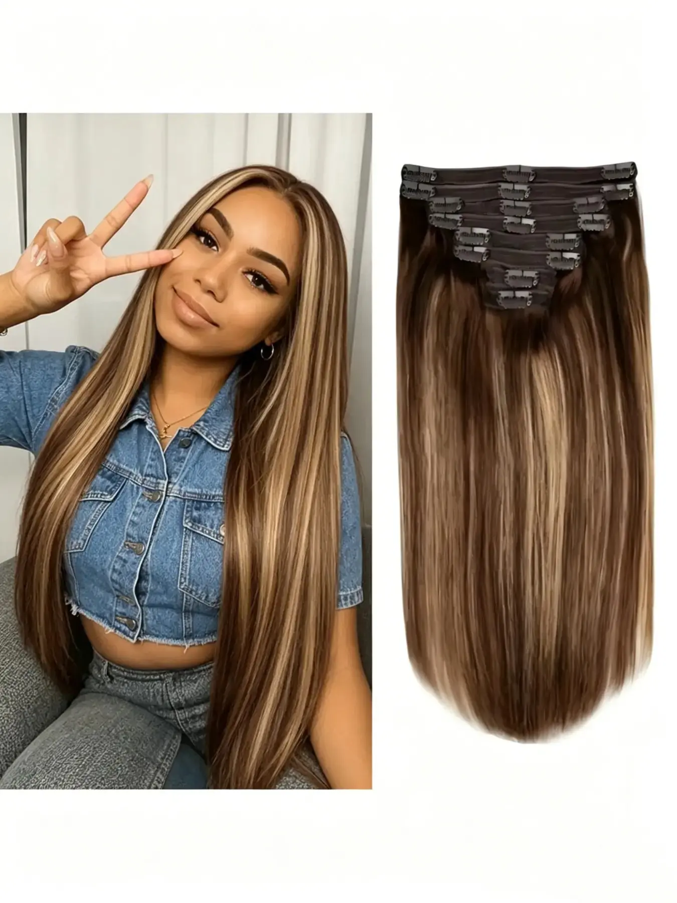 Human Hair Clip-In Extensions for Women Straight Hair Extensions 14–28 Inch 100g Double Weft 8Pcs 18 Clips Soft Full Volume Natural Seamless Hair