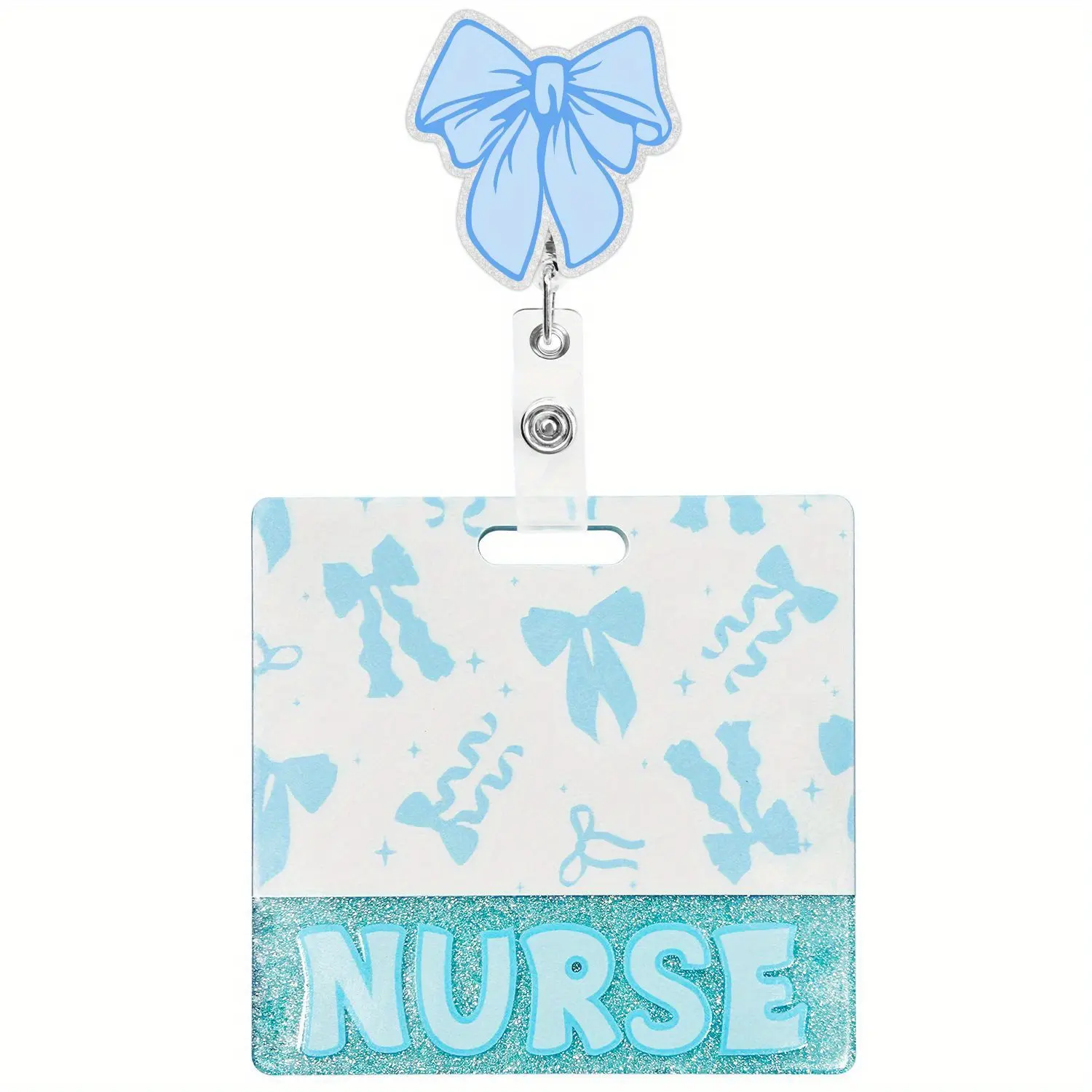 1Set Blue Bow Badge Buddy Card Holder and Glitter Badge Reel Set ID Card Badge Nurse 2026 Graduation Gifts Nursing Accessories