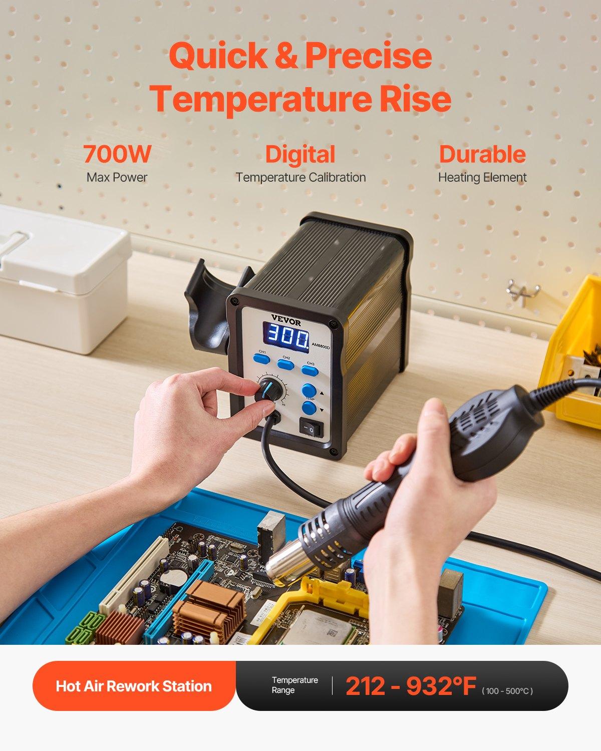 VEVOR Hot Air Rework Station, 700W Digital Display SMD Rework Station ...