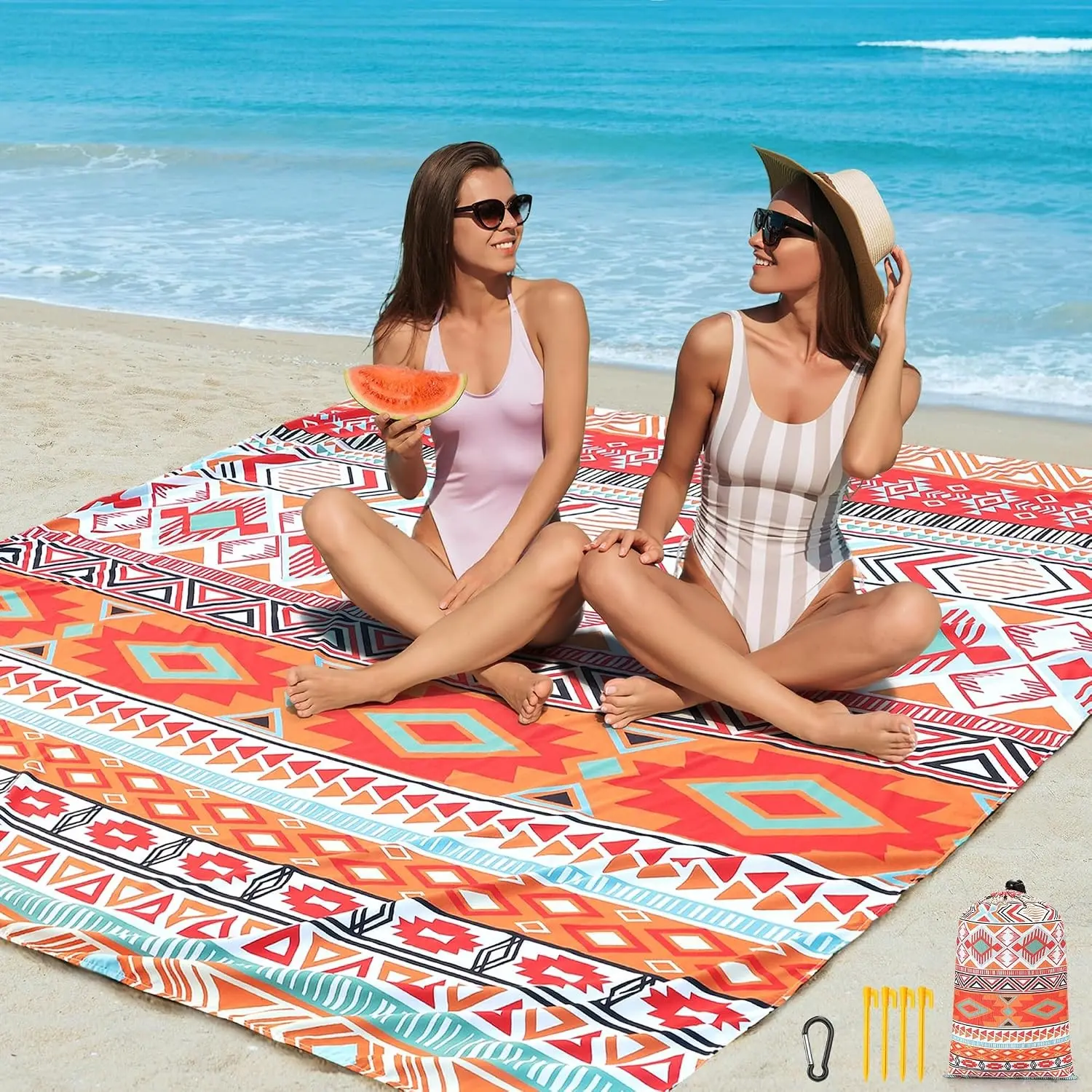 Sandproof Beach Blanket, Waterproof Quick Drying Lightweight Outdoor Aztec Picnic Mat 79" x 83" / 120" x 108" for 2-8 Adults, Travel Camping HikingGift