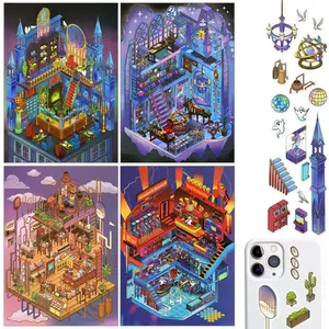 Halloween Horror 3D Miniature Scene Stickers, DIY Fun Ghost Magic World Travel House Decorations, Stress Relief for Adults & Kids
