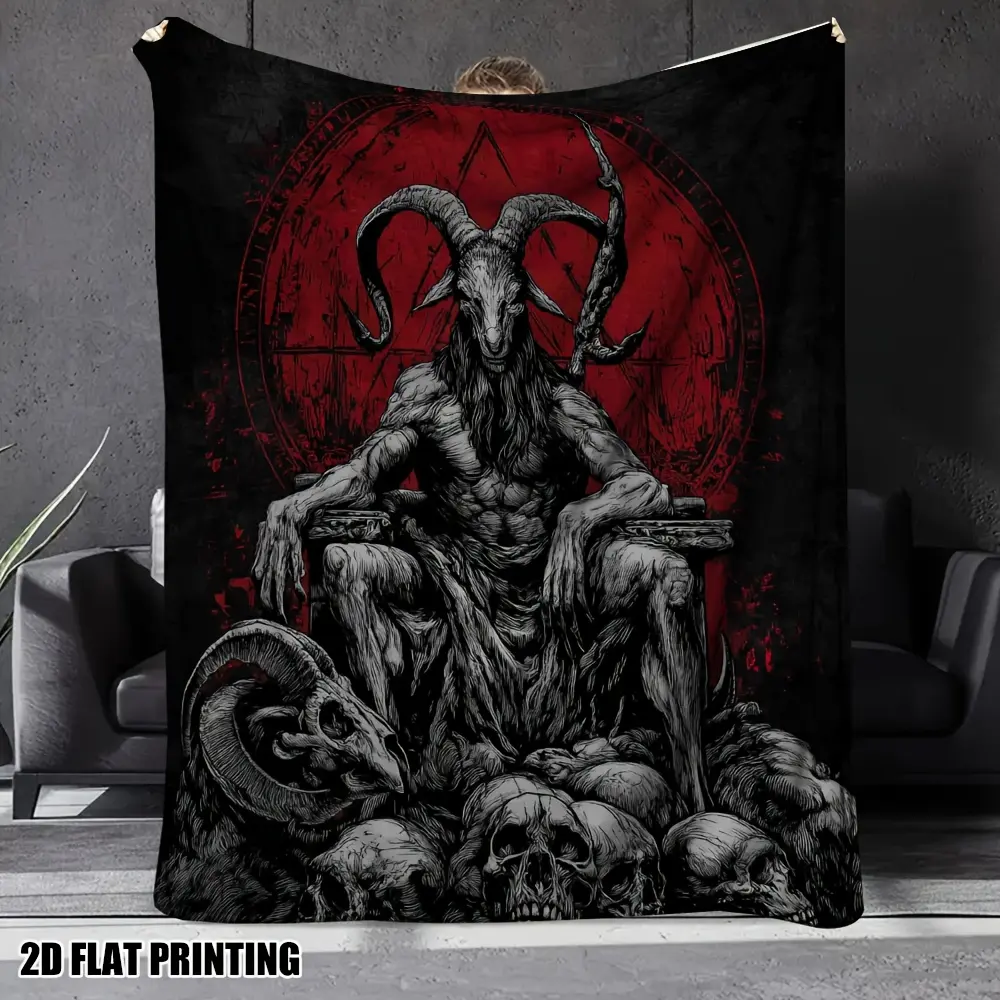 Baphomet Goat Demon Pentagram Red Sigil Flannel Throw Blanket Dark Occult Gothic Skull Horror Soft Fleece Blanket Gothic Room Sofa Decor Gift