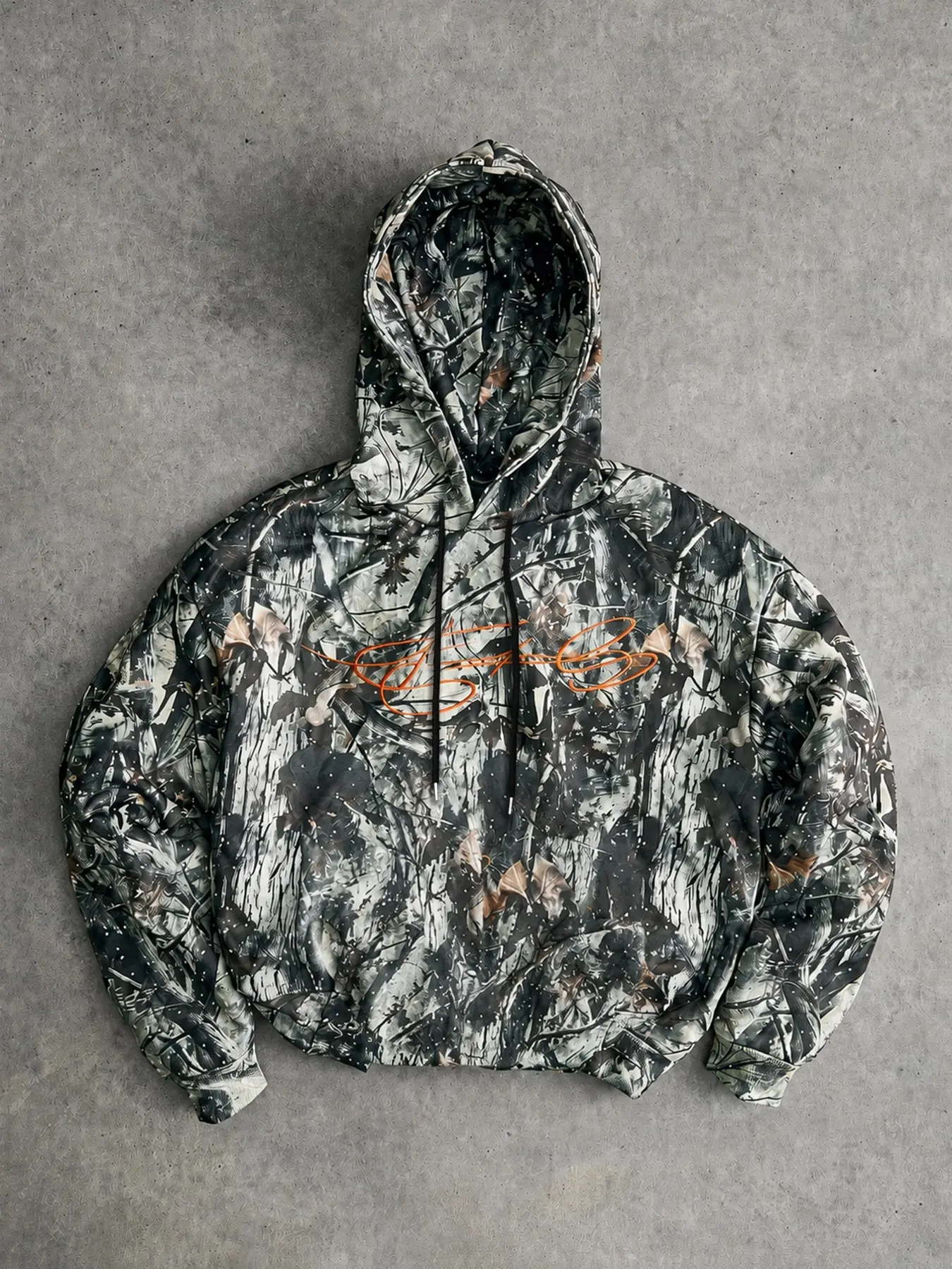 Dark Forest Camo Short Hoodie, Letter Embroidery, American Hunting Style, Loose Fit Men's Sweatshirt, Fall & Winter