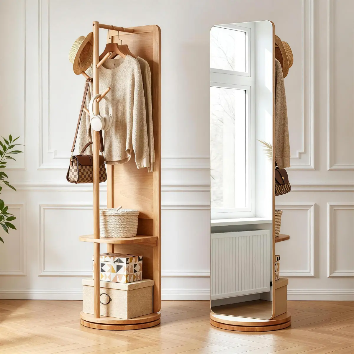 [Bellemave] 70"x19"Full Length Mirror with Stand,Coat Rack with Mirror,Solid Wood Floor Mirror,Swivel Mirrorfor Bedroom, Living Room, Cloakroom