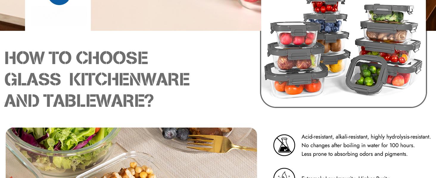 12-Pack Glass Containers with Tempered Lids – Borosilicate, Oven-Safe(-4°F~950°F), Airtight, BPA-Free, Multi-Size for Meal Prep, Dishwasher Safe (Gray)