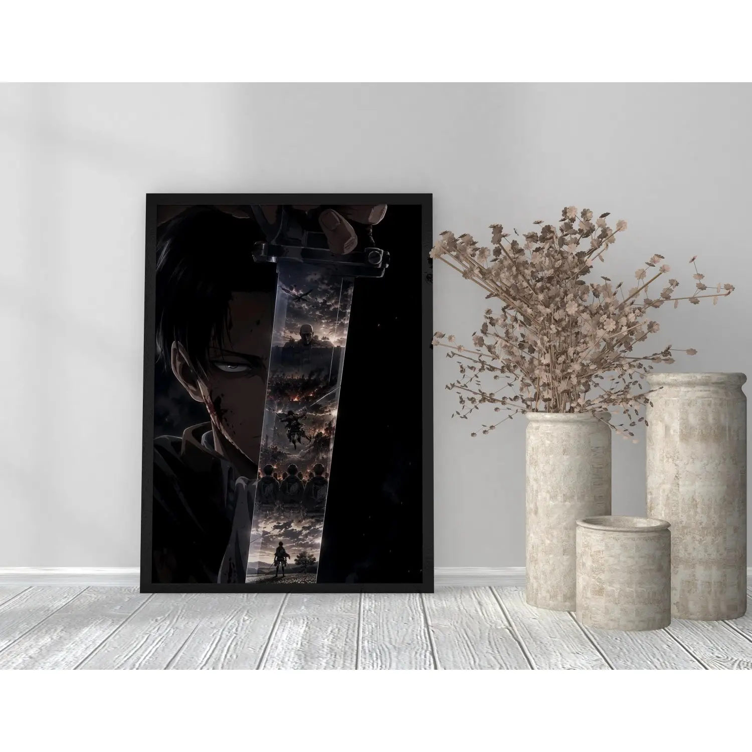 Attack On Titan Levi Ackerman Artistic Canvas Wall Print with Frames - Anime Home Decoration, Dorm Room Wall Decor, Ideal Gift for Anime Fans