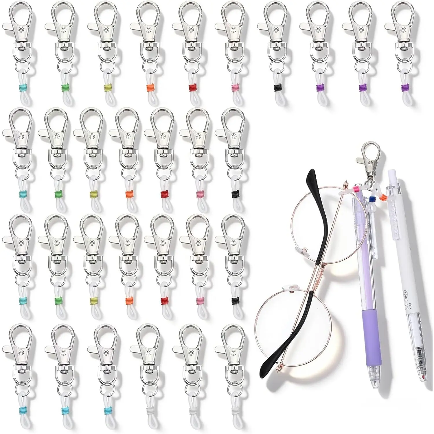 30 count Lanyard Pen Holder with  Loop Griping Pen,10 Color | Elastic Badge Pen Holder,Pen Holder for Lanyard,Pen Holder Lanyard Suit ,Teachers,Office Workers