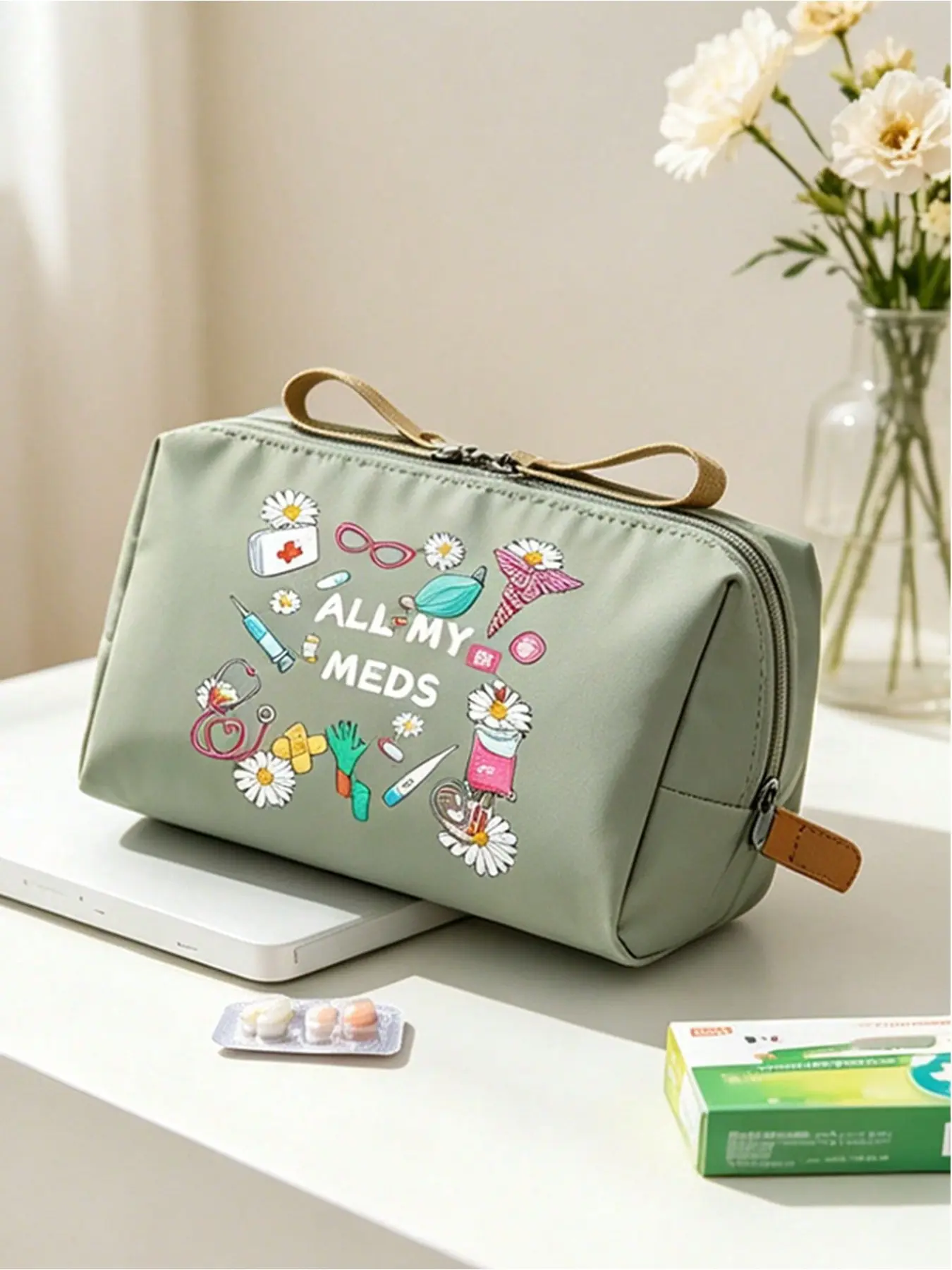 All My Meds Medical Print Medication Storage Bag, Zipper First Aid Pouch, Portable Travel Medicine Organizer, Waterproof Cosmetic Bag