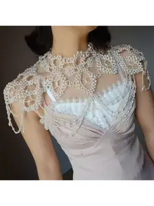 European and American Cross-border Retro Elegant Woven Shawl, Pearl-Embellished Bold and Sensual Body Chain, Slim-Fit and Versatile Evening Gown