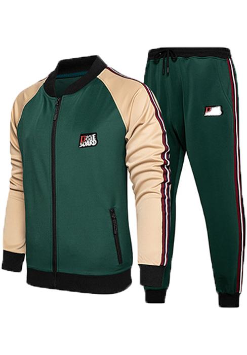 Men's Leisure Sports Suit, Spring And Autumn Jacket And Pants, 2 Fashion Sports Clothing, Youth Fashion Trend, Color Contrast Design Leisure Sports Four Seasons Suitable Clothing, Suitable For Sports Training Jogging Fitness Shopping