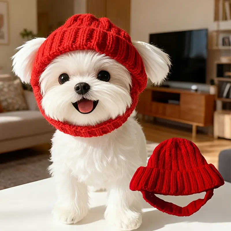 Knitted Winter Hat for Pets Knitted Hat, Dog/Cat Hood with Ear Protection, Outdoor Indoor Warmth