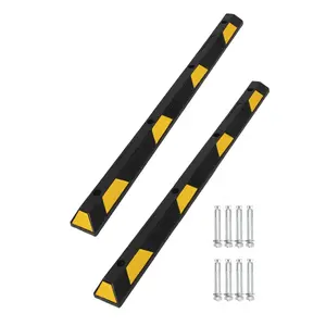 72" Heavy Duty Rubber Parking Curb Parking Block Wheel Stopper for Garage Driveway Car Stop Target Guide Base with 8 Yellow Reflective Stripes Heavy-Duty 44000lbs Capacity Vehicle Alignment Bumper Curb for Truck SUV