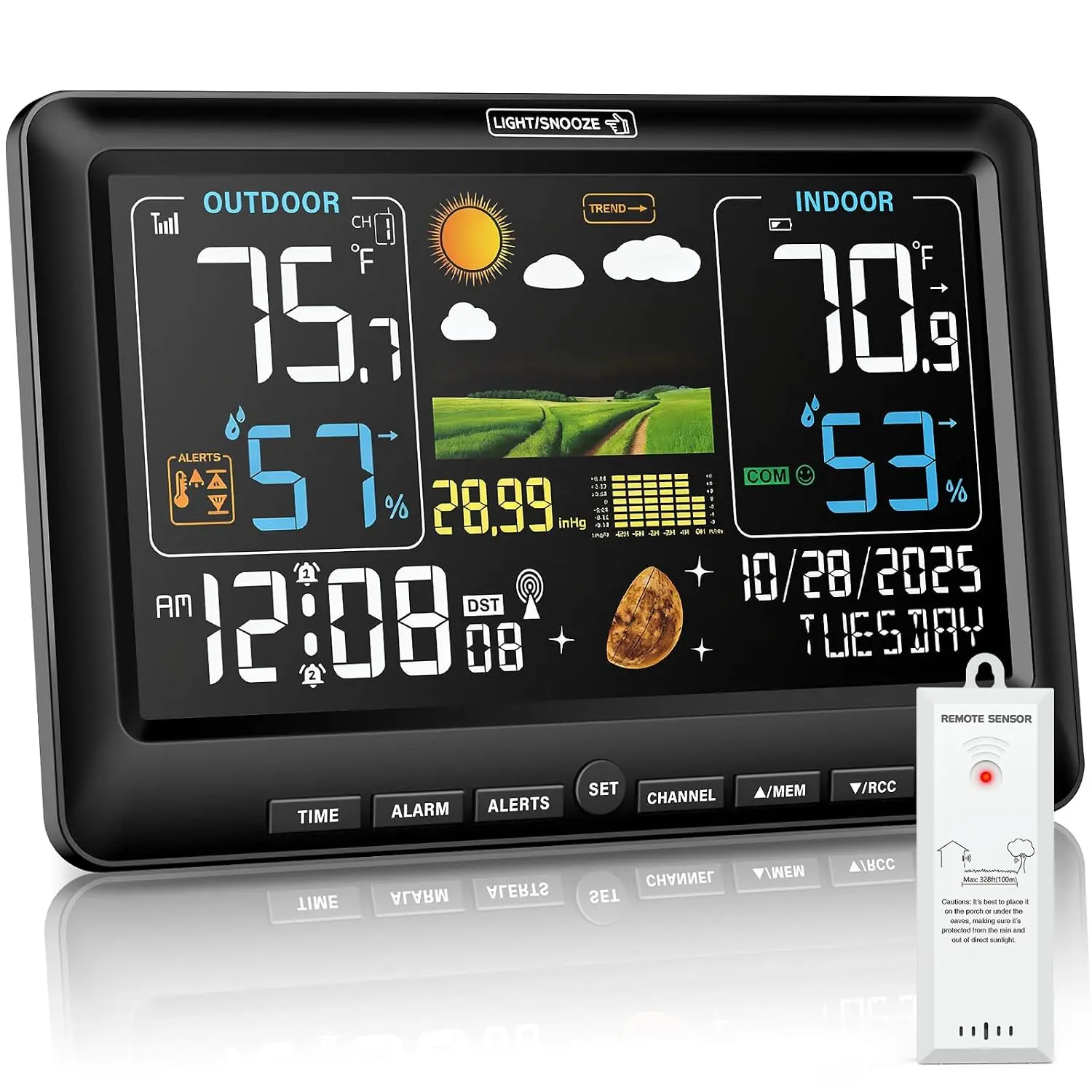 Weather Station  Indoor Outdoor Thermometer, Atomic Clock | Color Display Digital Temperature Humidity  with Weather Forecast, Adjustable Backlight, Barometer for , Black