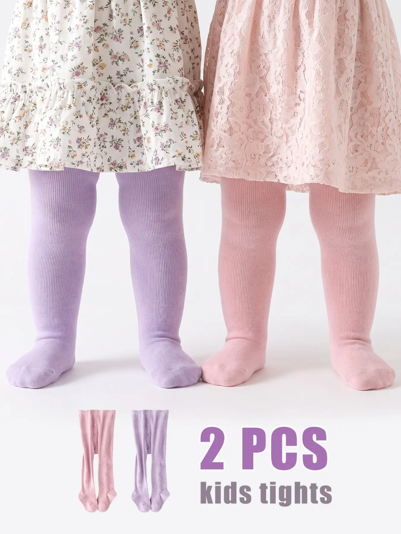 2 PCS Toddler Girls Basic Tights Baby Solid Color Stretchy Soft Leggings Daily Wear