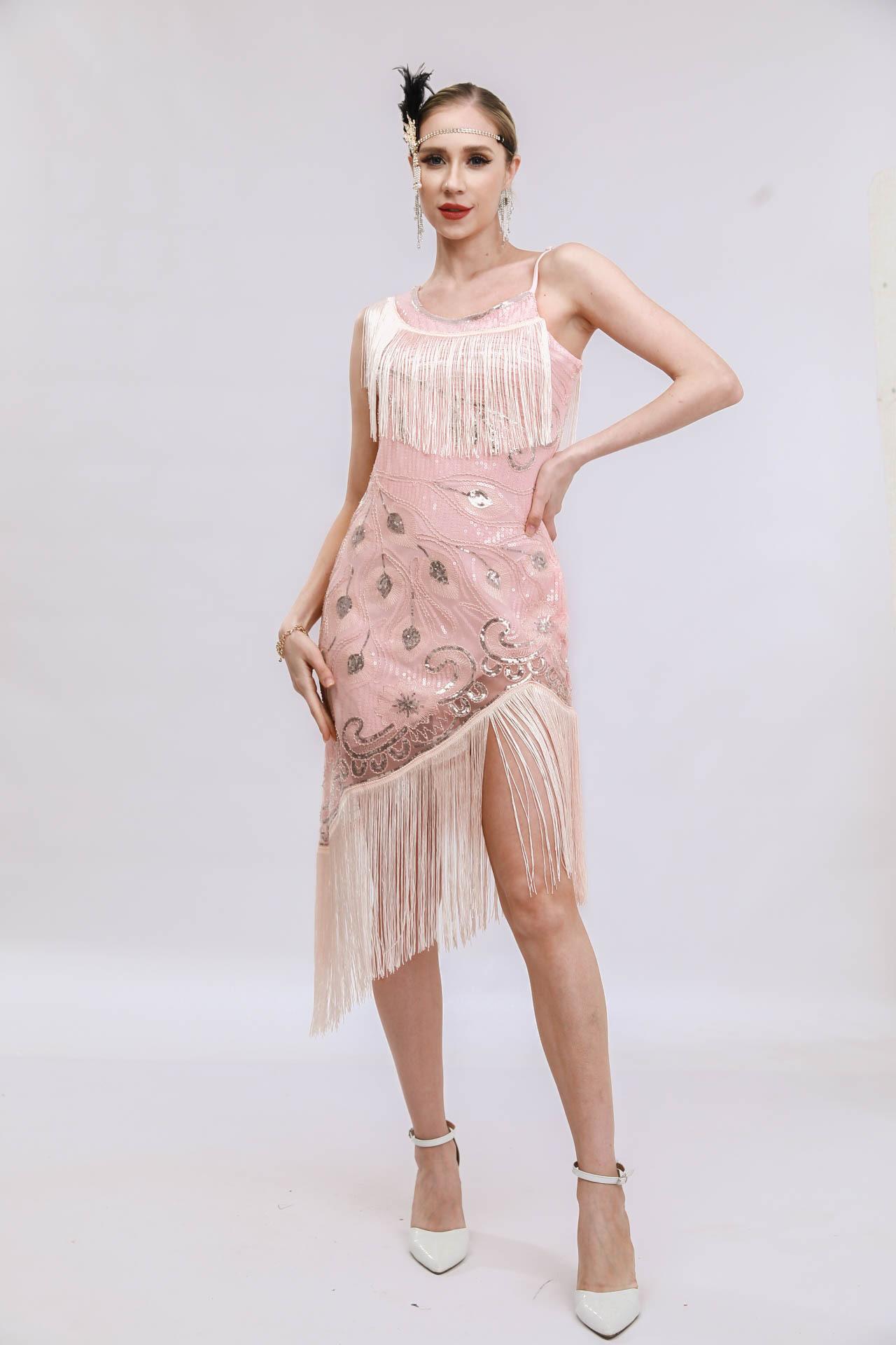 1920s Vintage Sequin Fringe Dress – Western Ballroom Midi Evening Gown, Glamorous Roaring 20s Party Dress