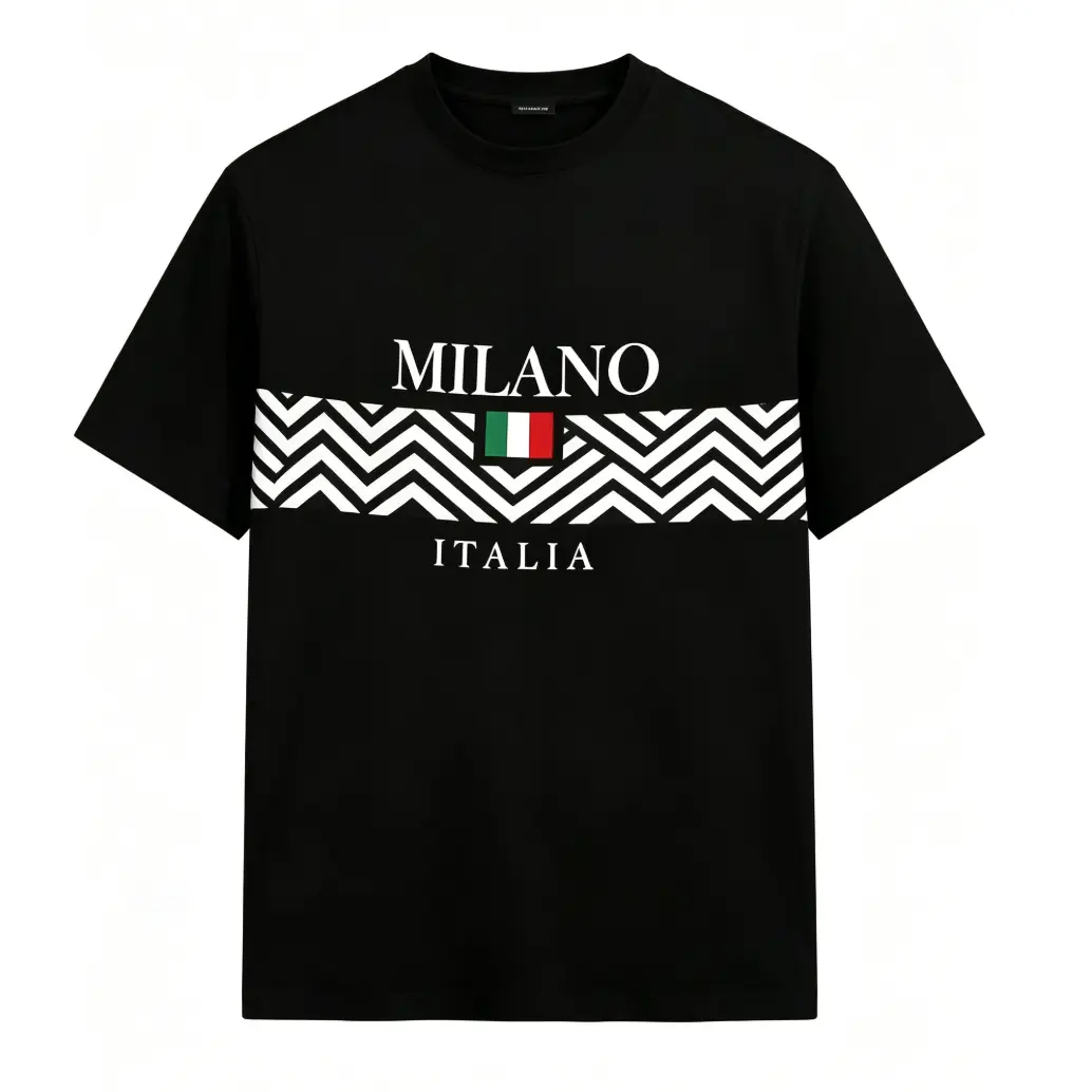 European Style Milano Italia Graphic T-Shirt, Italy Flag Chevron Stripe Print Tee, Breathable Summer Casual Top, Daily Holiday Outfit for Men Women