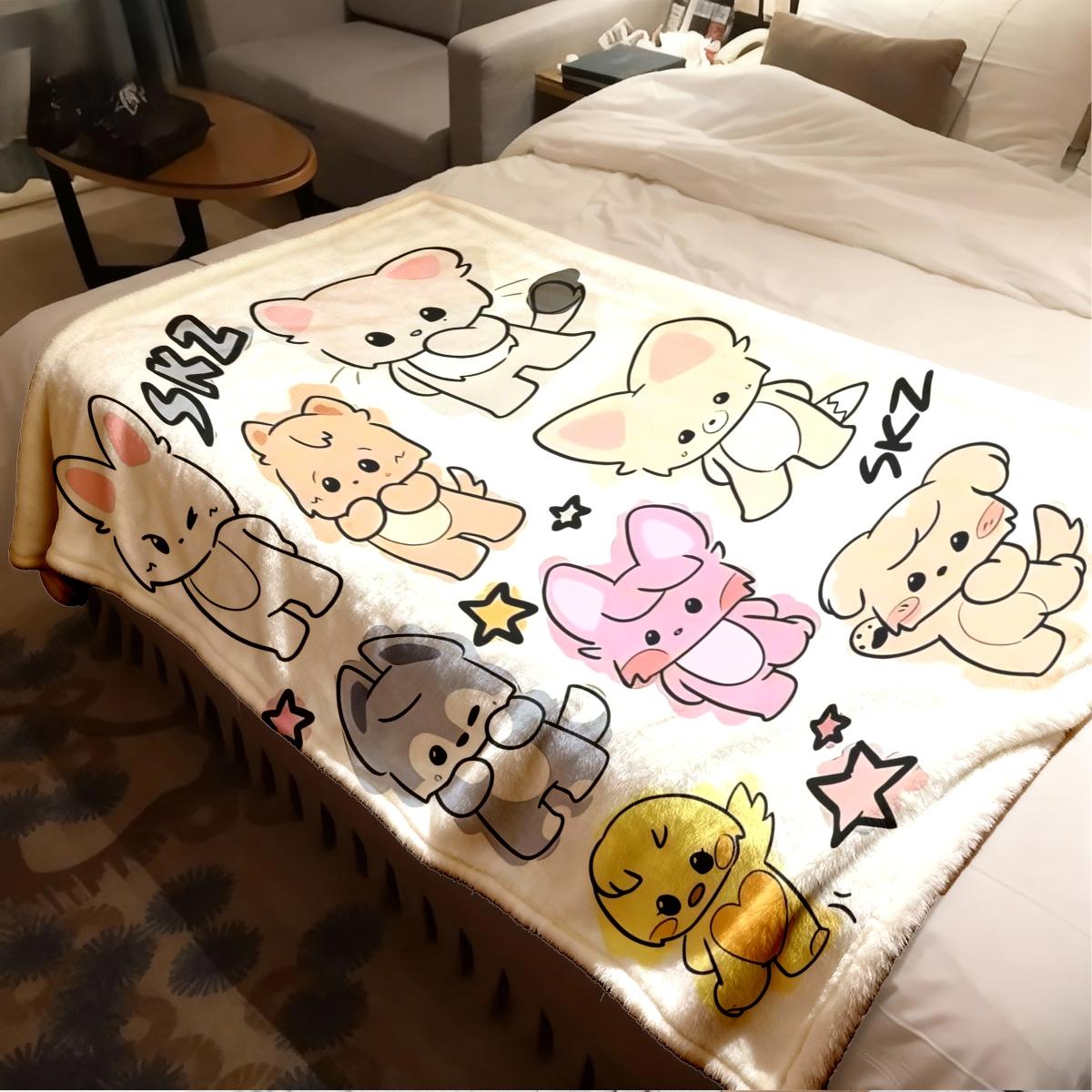 Skz Cute Animal Theme Flannel Blanket, Large Size, Soft Lightweight Warm, Perfect for Bed Sofa Office Camping Travel, Christmas Gift