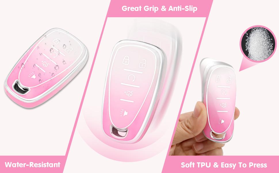 Key Fob Cover fit for Equinox Malibu Traverse Blazer Camaro Accessories Bling Keychain Case Shell 5 Button Gradient Pink Cute Girly TPU