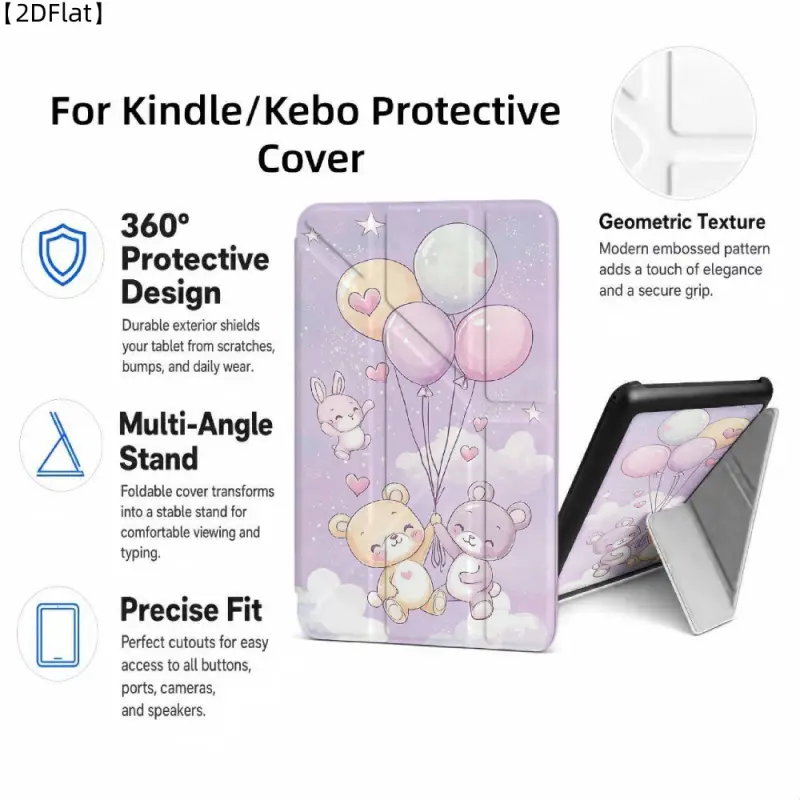 For Kindle/Kobo/Tolino Case, with stand Cute Bears Holding Balloons Pattern Fashion printed automatic wake-up/sleep/suction screen Kindle protective case, suitable for 2019 new Kindle 11th generation, Kindle 11th generation protective case (2022/2024 mode