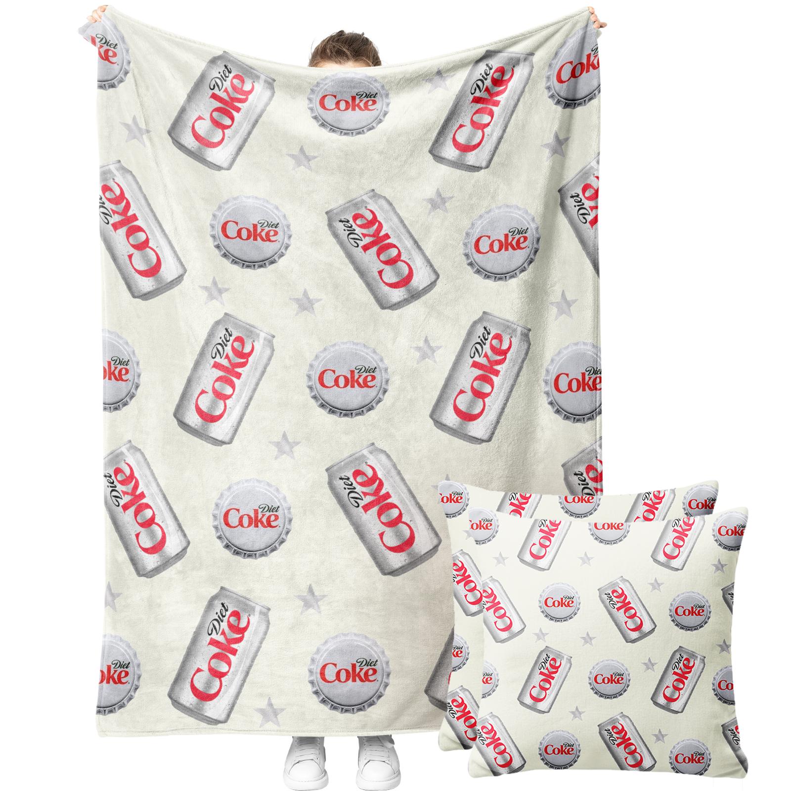 Diet Coke Can & Bottle Cap Vintage Throw Blanket and Throw Pillow Cover without Pillow Core Set-Soft Cozy Diet Coke Home Decor Set for Soda Lovers, Unique Diet Coke Gift for Her,Home Decor Bundle for Bedroom