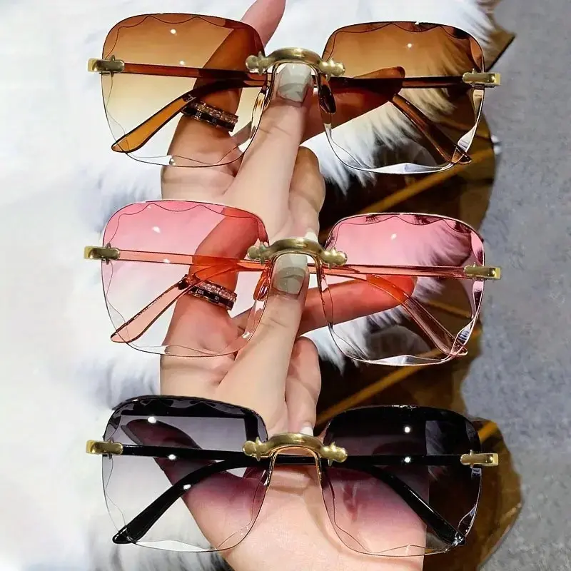Gradient Lenses 3pcs Frameless Edge-cut Shiny Glasses - Anti-reflective, Glass Reflection Fashion Style, Suitable for Beach and Party