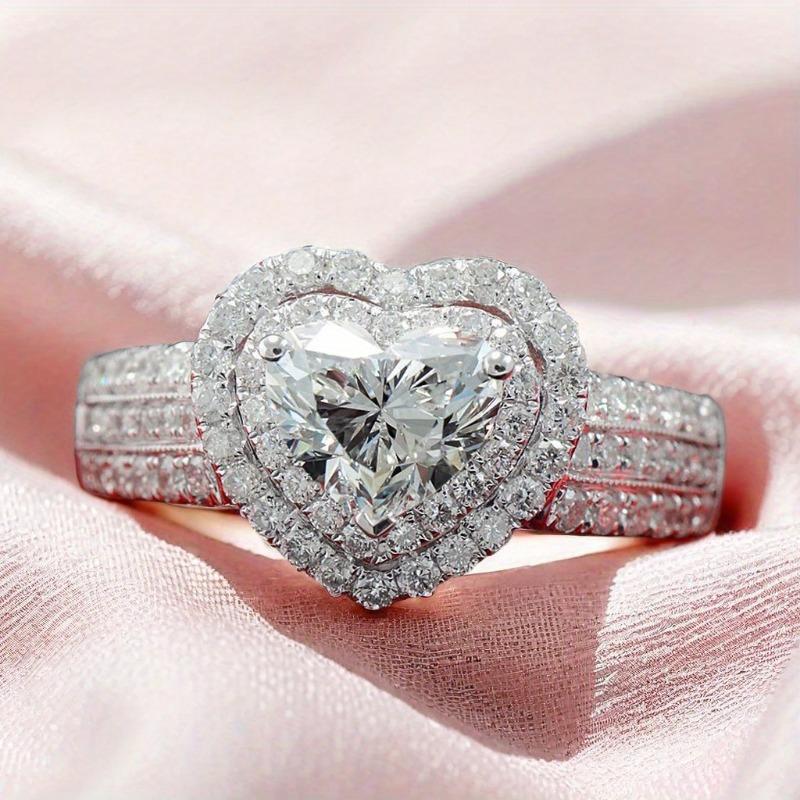 Gorgeous Luxury Pink Heart-Shaped Zirconia Ring, Romantic Anniversary Gift, Sparkling Delicate Wedding & Engagement Jewelry for Women