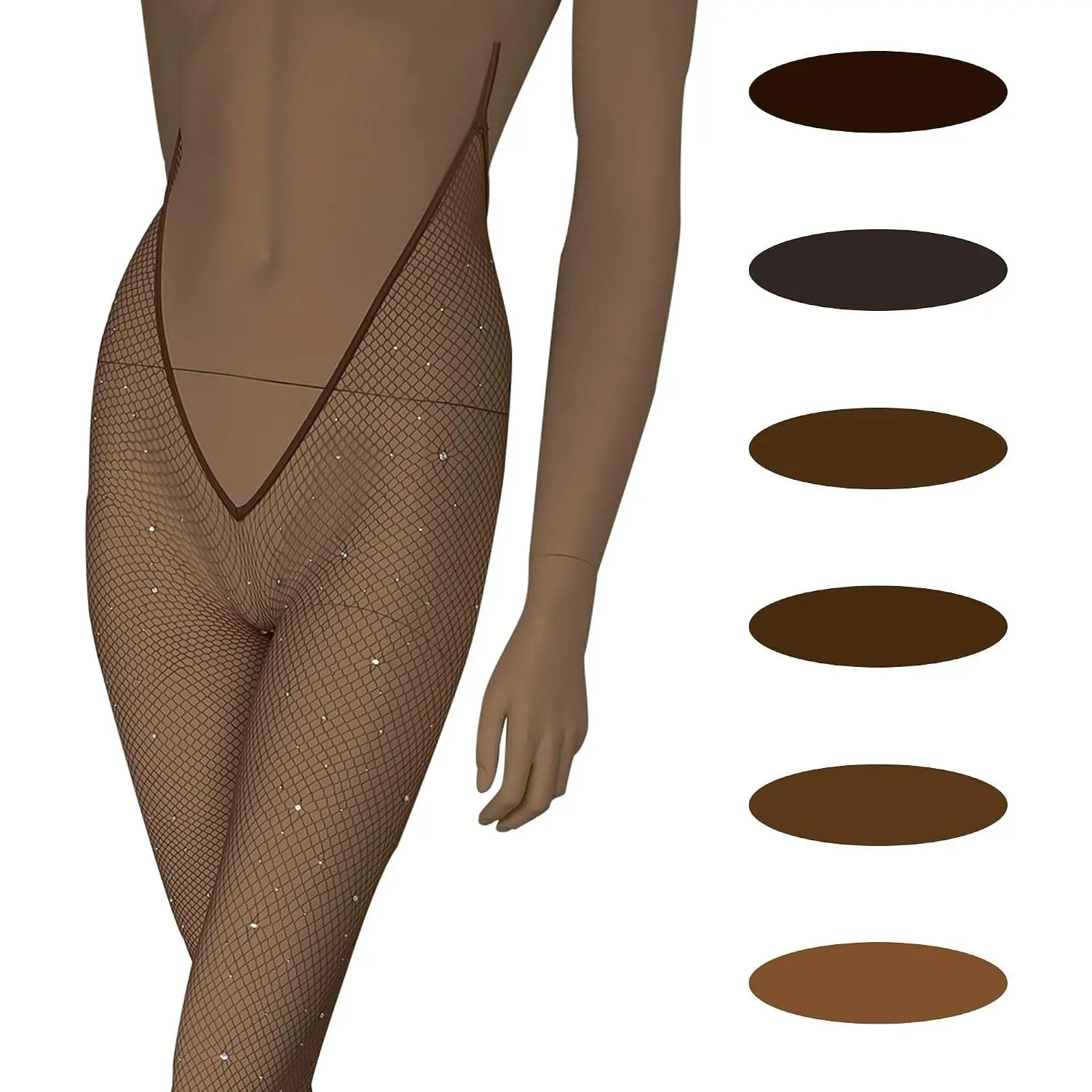 High Side VCUT Carnival Stockings V-Cut Carnival Fishnet Tights for Black Brown Women Choose Color
