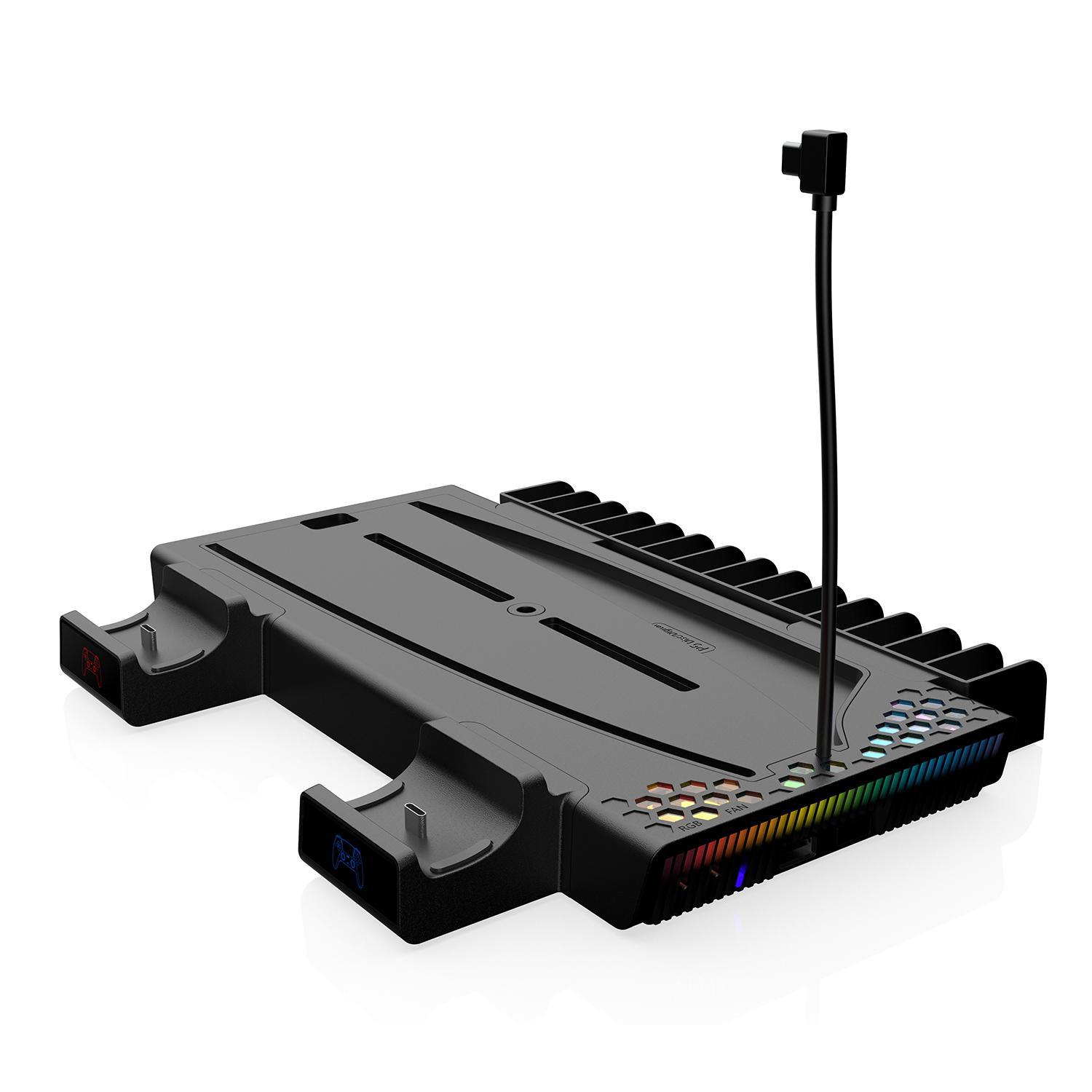 GAMINJA Charging Base Station for PS5, Vertical Cooling Fan with Game Slot, Dual Controller Charger, Storage Accessories for PS5, Charging Dock Accessories