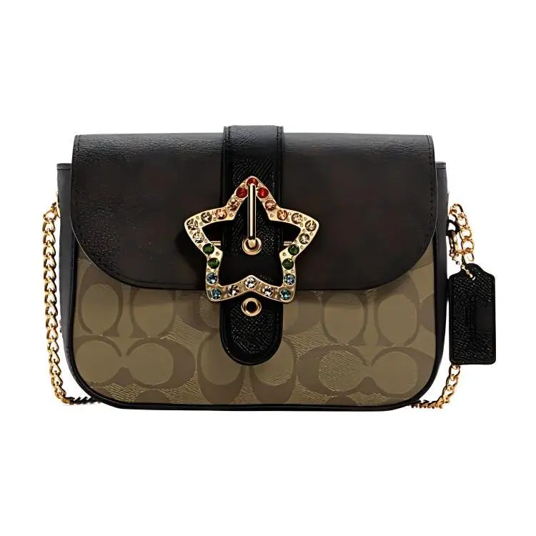 COACH Gemma 18 Star-Embellished Flap Crossbody Bag for Women, Classic Logo Design in Brown