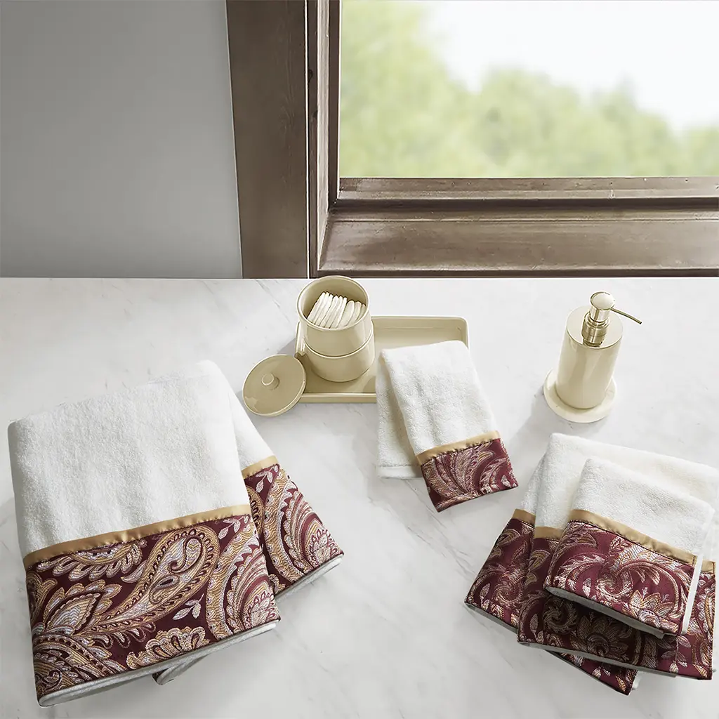 ARCH 6 Piece Jacquard Towel Set 100% Cotton Soft Absorbent Bath Towel Set Includes 2 Bath Towels 2 Hand Towels 2 Washcloths Quick Dry Luxury Hotel Spa Bathroom Towel Set for Home Gym Pool Beach, Home Furniture and Household Product Search Terms