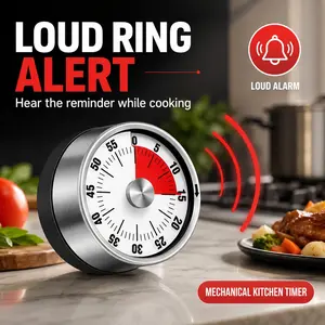 Mechanical Kitchen Timer with Loud Alarm, Battery-Free Magnetic Egg Timer, Stainless Steel, Countdown for Cooking and Learning