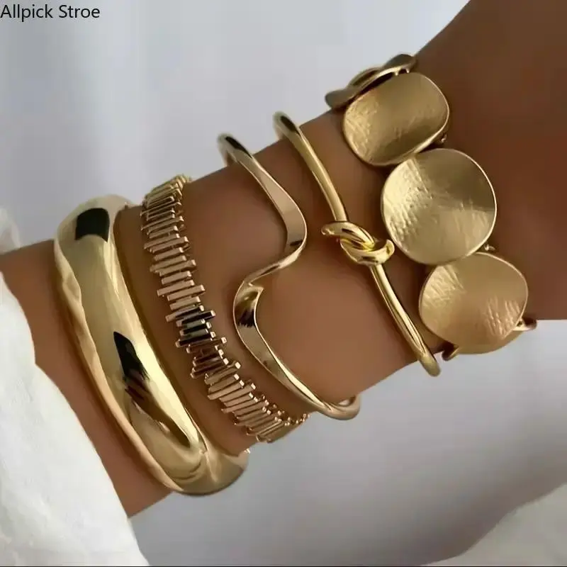 Women's Bangle Set, 5-Piece Stainless Steel Stackable Boho Fashion Cuffs with Paperclip, Cuban Link & Adjustable Open Cuff Wraps, Daily Wear, Elegant, Paperclip Links, Layered Look, Plastic, Steel&Plastic, Stacking Charm, Open Wraps, Layered Cuffs, Boho I