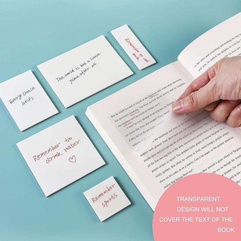 850 count Transparent Sticky Notes Pad, Clear Sticky Notes for Books Message Reminder,  Self-Adhesive Translucent Sticky Notes, 17 Packs (1.5"x1.5", 3"x1", 3"x2", 3"x3", 3"x4")