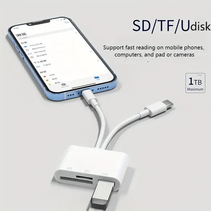 Suitable for Type-C/IOS Mobile Phone Computer Camera Drone SD Card/TF Card U Disk Various Storage Devices Reader Multi-Function Three-in-One Reader, Sd Card Reader, Card Reader Micro Sd, Memory Card Reader, Computer Accessorie, Usb Multi Port, Otg Adapter