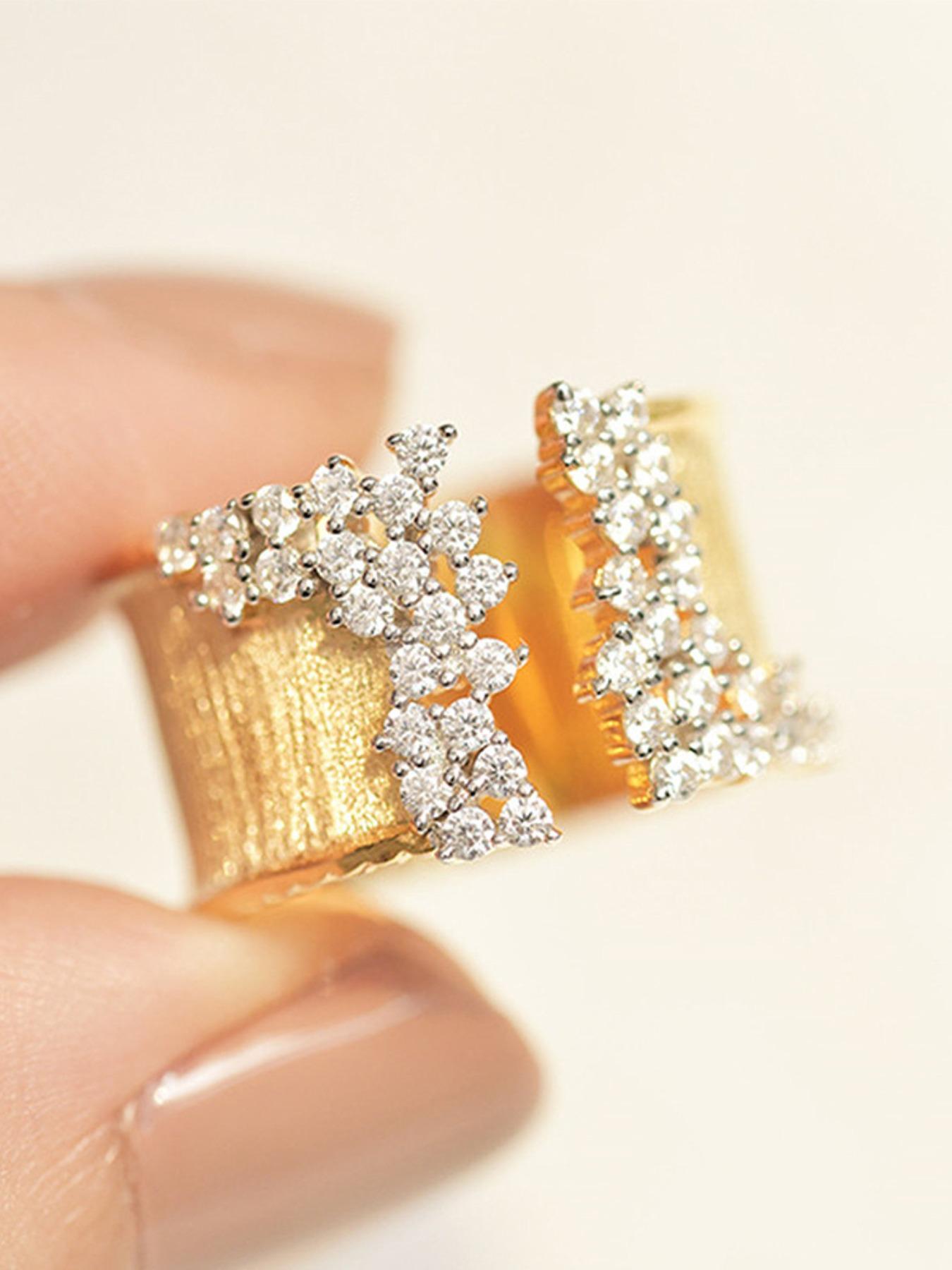 Rhinestone Cuff Ring, Fashionable Jewelry for Women for Party, Daily Clothing Decor, Trendy All-match & Exquisite Jewelry for Birthday Gift