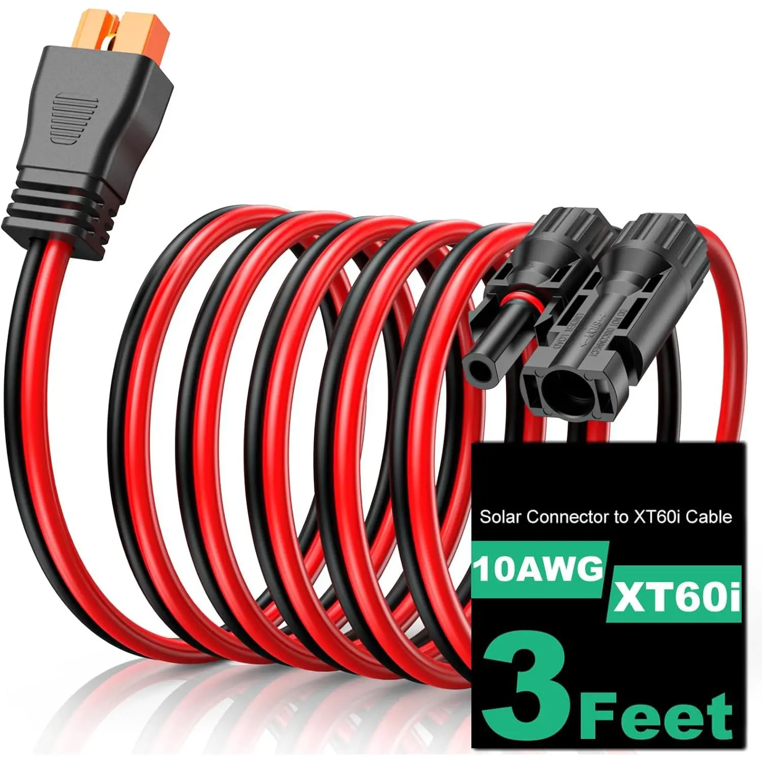10AWG XT60i Solar Cable 3FT, Solar to XT60i Cable 10 15 20 25 30 40 50FT, Solar Connector to XT60i Connector Solar Cable, XT60i Extension Cable for Portable Power Station