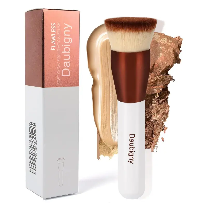 White Gold 1.5" Top Diameter Premium Foundation Brush - Single Item Buffing Face Brush for Liquid, Cream Makeup Blending, Buffing Face Brushes