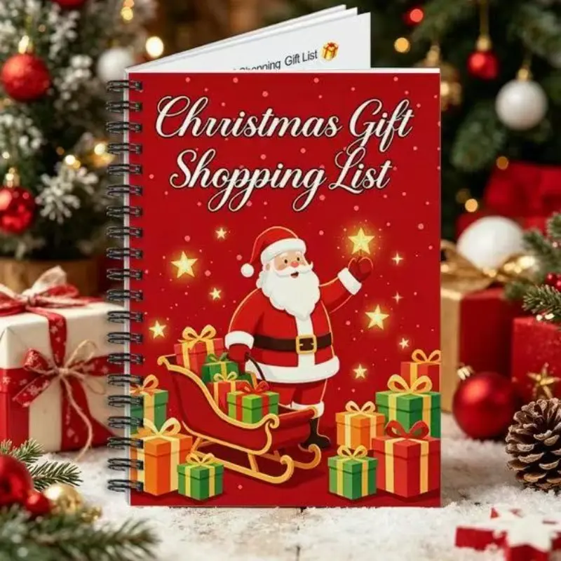 Christmas Theme Coil Notebook, Cover Spiral Notebook, Christmas Gift Shopping List Planner, Perfect for Holiday Planning