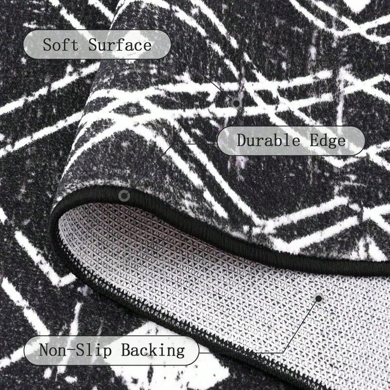 Moroccan Washable Rug 4x6, Black Boho Living Room Area Rug, Non-Slip Farmhouse Bedroom Carpet Dorm Room Throw Rug, Low Pile Soft Accent Mat for Kitchen Entry Office (Black,4'x6')