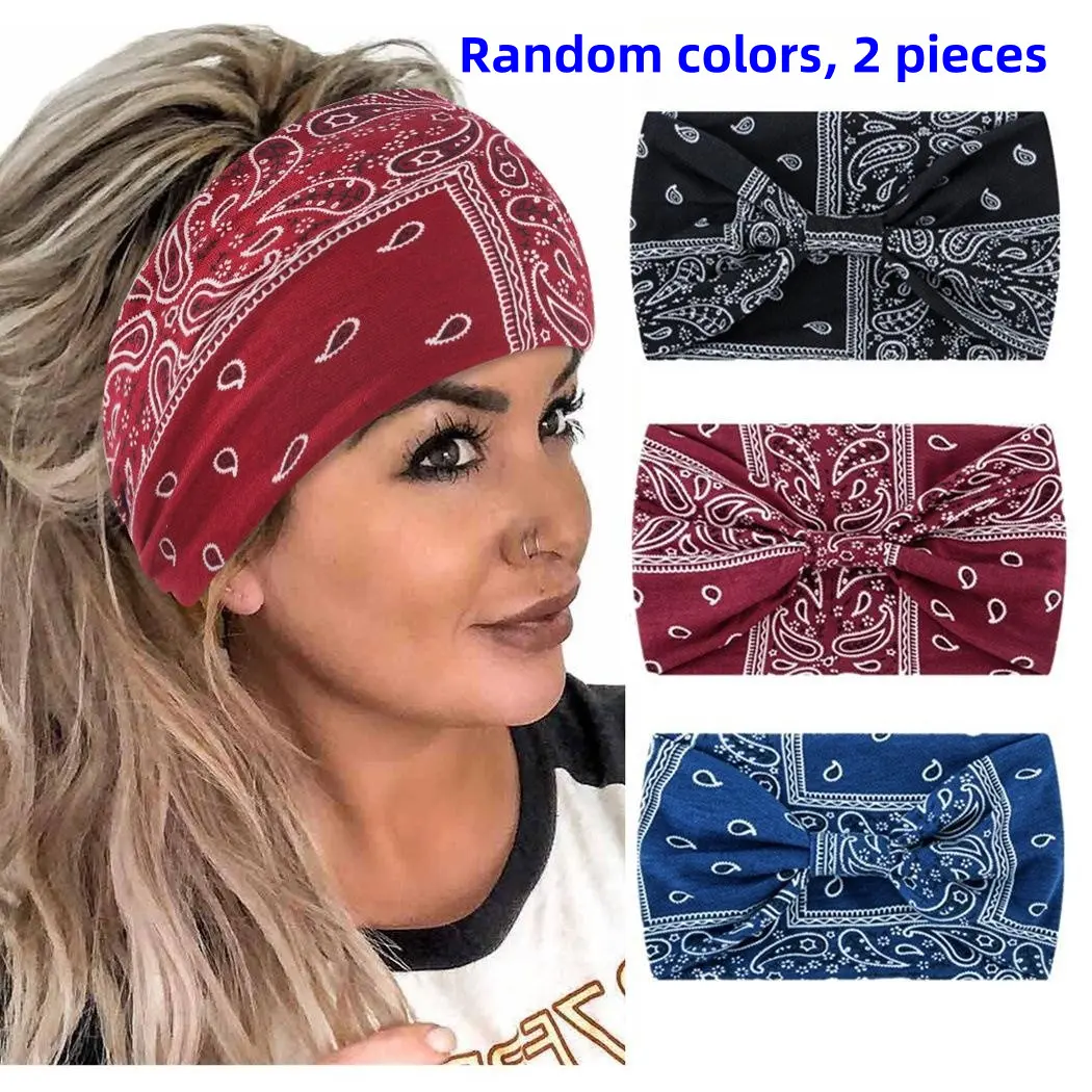 Women's Bohemian Paisley Print Hairbands, Boxy Knot Design Sports Exercise Headbands, Pickleball Tennis Hairbands, Outdoor Sport Accessories