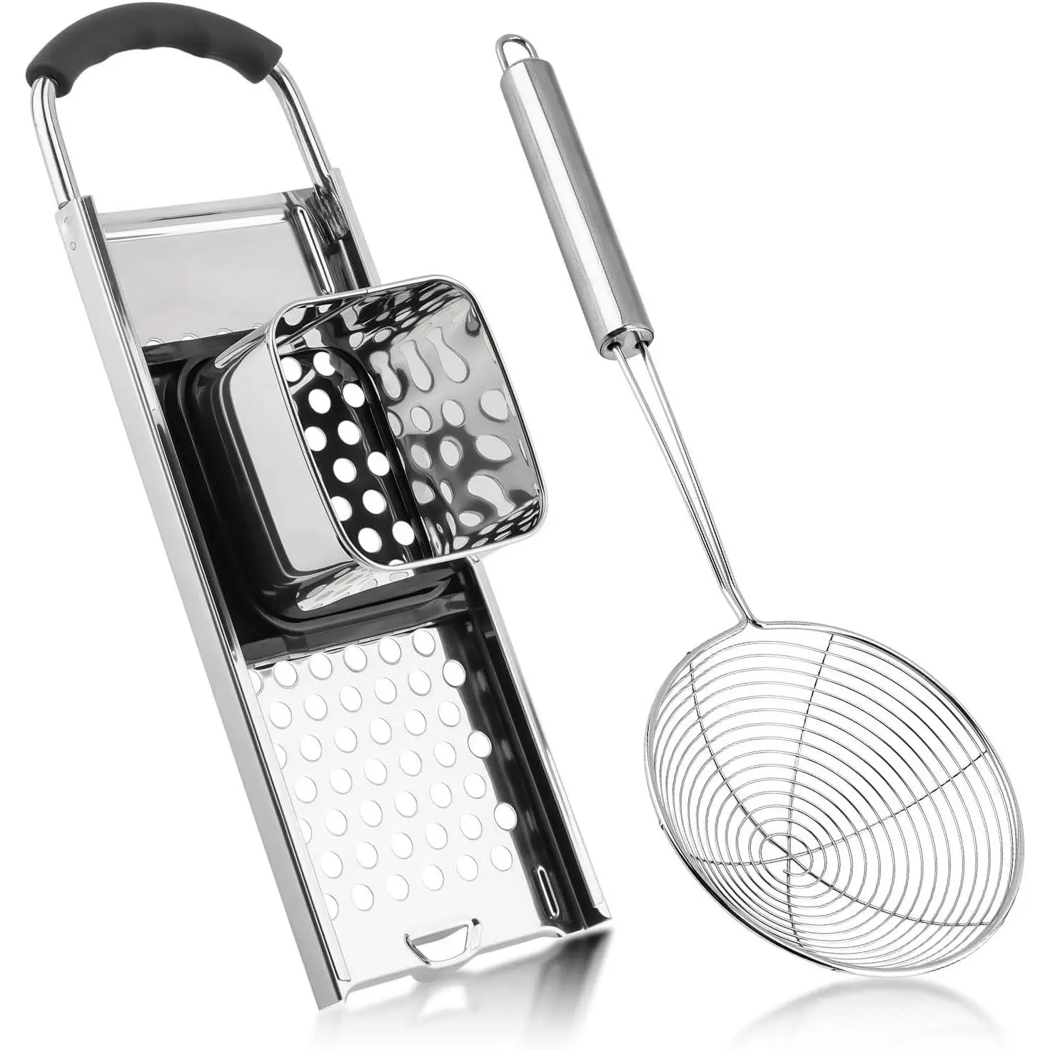 Stainless Steel Spaetzle Maker with Comfort Grip Handle and Skimmer Homemade German Egg Noodle Dumpling Making Tool Set Silver