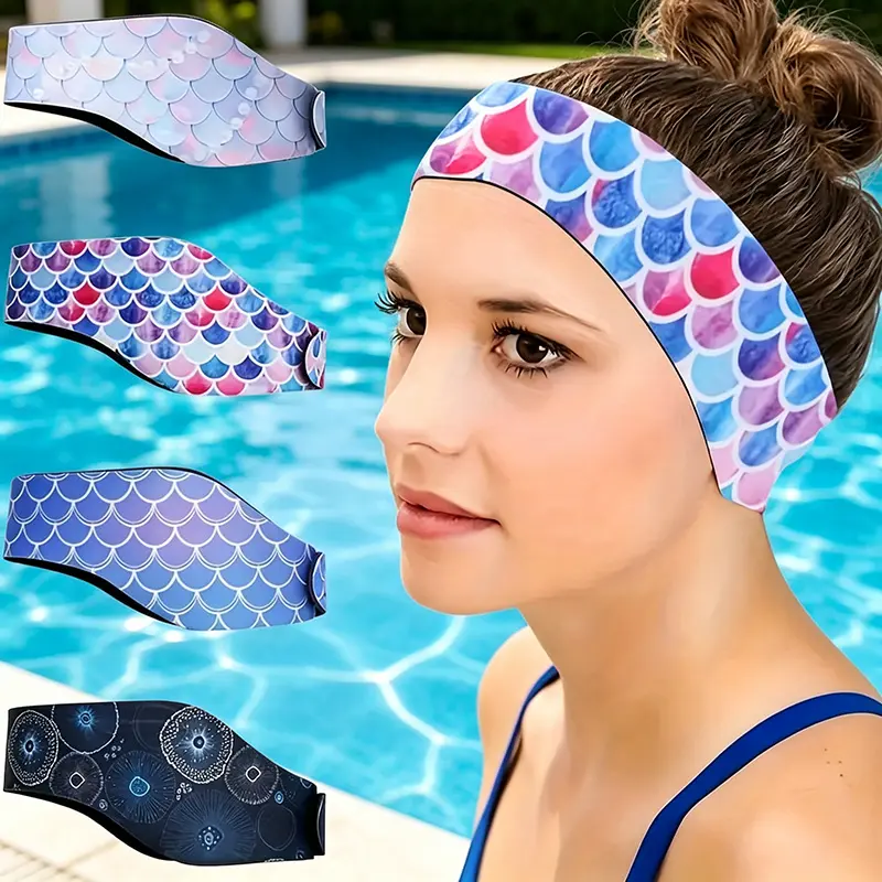 1 Adjustable Outdoor Sports Headband, Bathing Swimming Diving Waterproof Diving Material, Two Sizes Are Available, with Waterproof Earmuffs Headphones Ears, Adjustable Size And Color Randomly Distributed