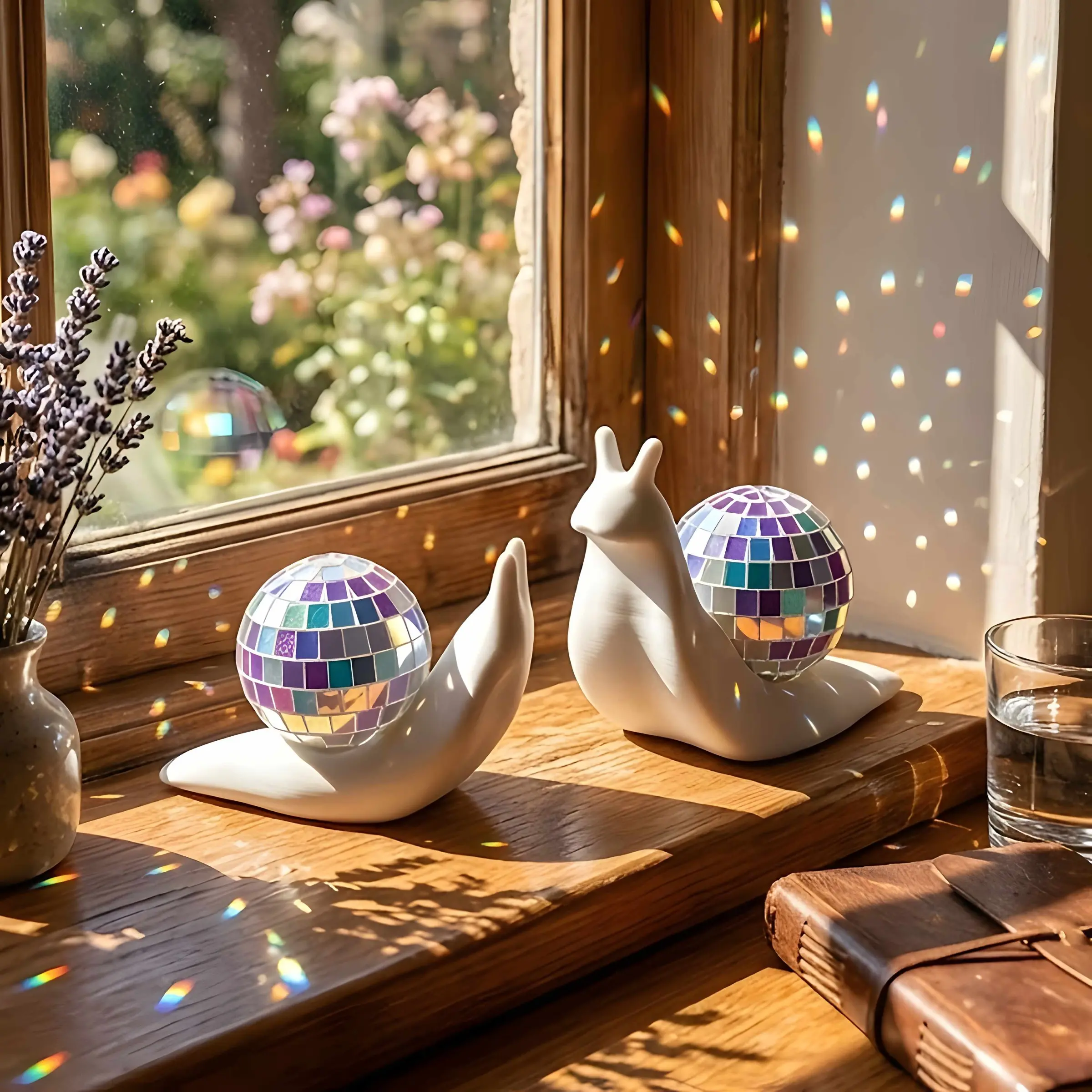 2pcs Snail Disco Ball Sun Catcher, Indoor Window Light Spot Reflector, Creative Desktop Decor, Home Decoration, Unique Wall Art