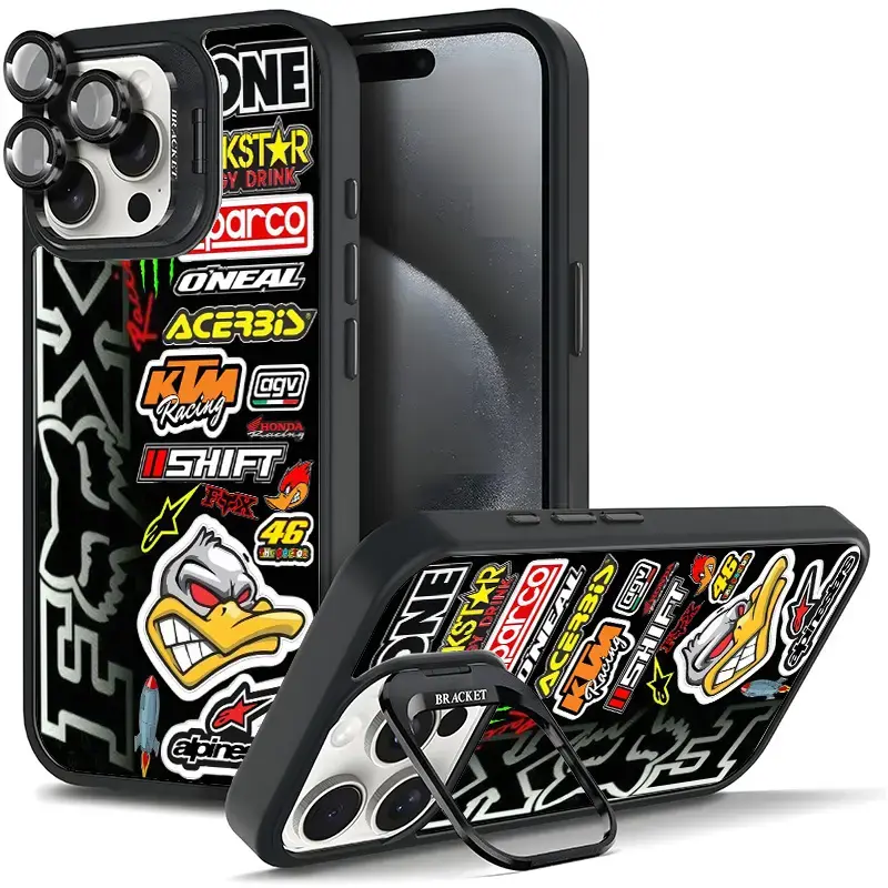 Motocross Racing Sticker Bomb Phone Case For Samsung iphone 17/AIR 16 15 14 13 12 11 PRO PLUS MAX COOL Fashionable Tough Magnetic Durable Metal lens frame Film Bracket Stand Gift Full Protection Camera Holder Phone Cases Cover 11X-L1319, Accessories,