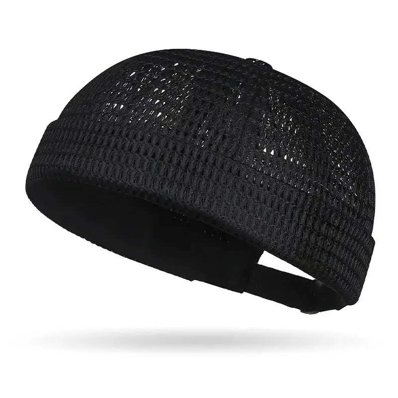 Men's Structured Minimalist 3D Shape Breathable Mesh Docker Cap - Adjustable Detachable Brimless Beanie, Non-Collapsible Ventilated Accessory for Casual Outings, Commute, Hip-Hop Use